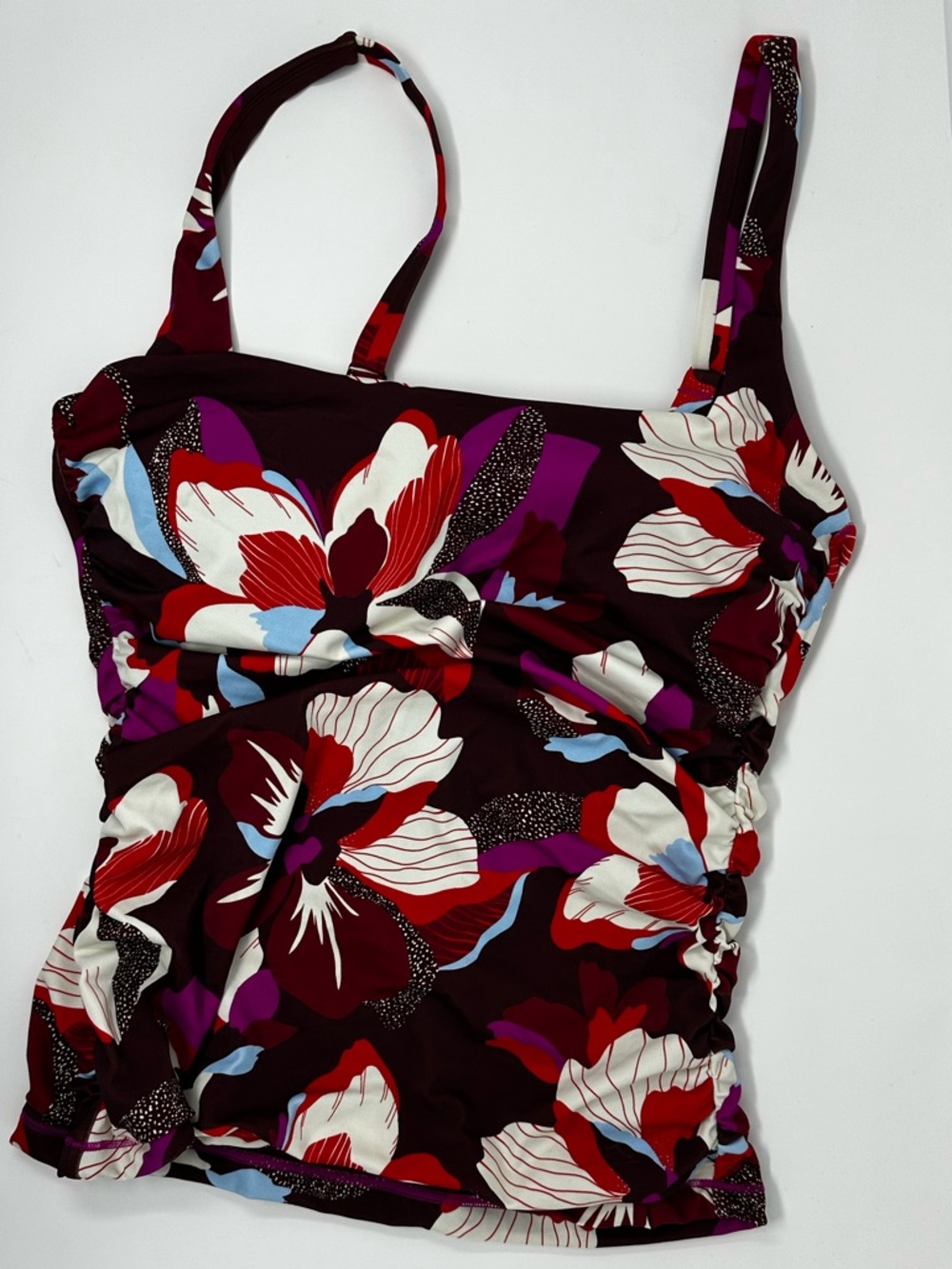 Athleta Floral Tankini bathing suit top in Burgundy, Red, Purple and White